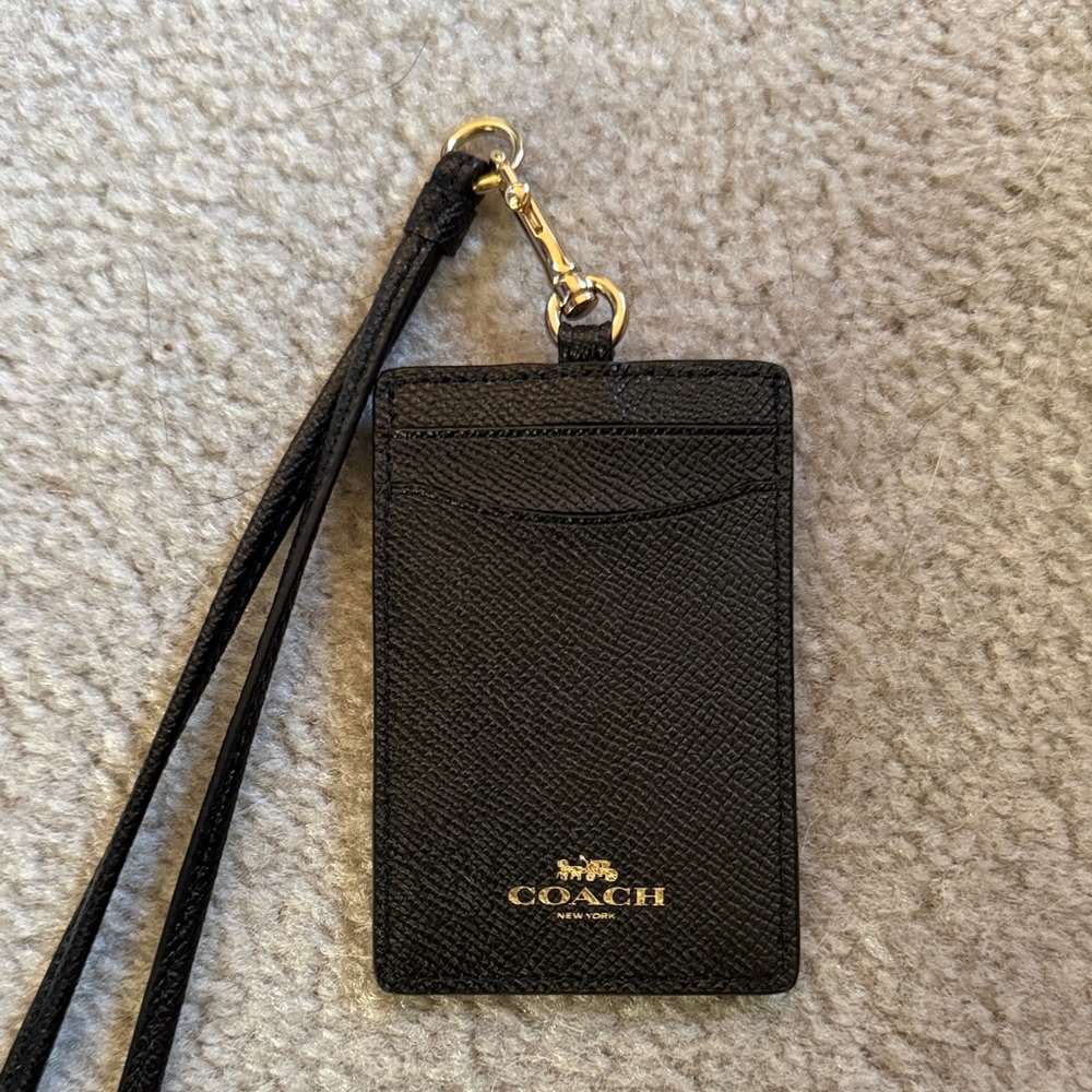 Coach Black Card Holder with Gold Logo